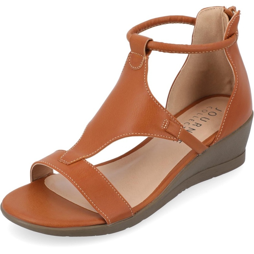 NWOT — JOURNEE COLLECTION Trayle Brown Caged Gladiator Wedge Heeled Sandal 10